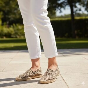 Soludos Leopard Print Calf Hair Smoking Slipper Espadrille Flats - Size 10